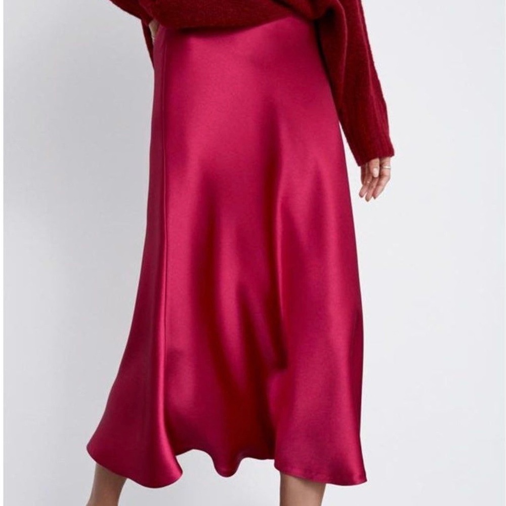 Midi Silk Skirt A - Line Pink